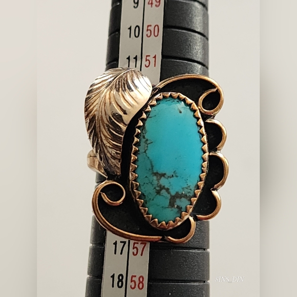 Jewelry - VINTAGE 925 GOLD WASH NATIVE AMERICAN TURQUOISE  SIZE 7